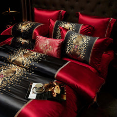 Image of Luxury gold embroidery bedding set with satin brocade and Egyptian cotton duvet cover