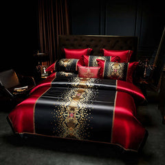 Image of Luxury gold embroidery bedding set with satin brocade and Egyptian cotton duvet cover