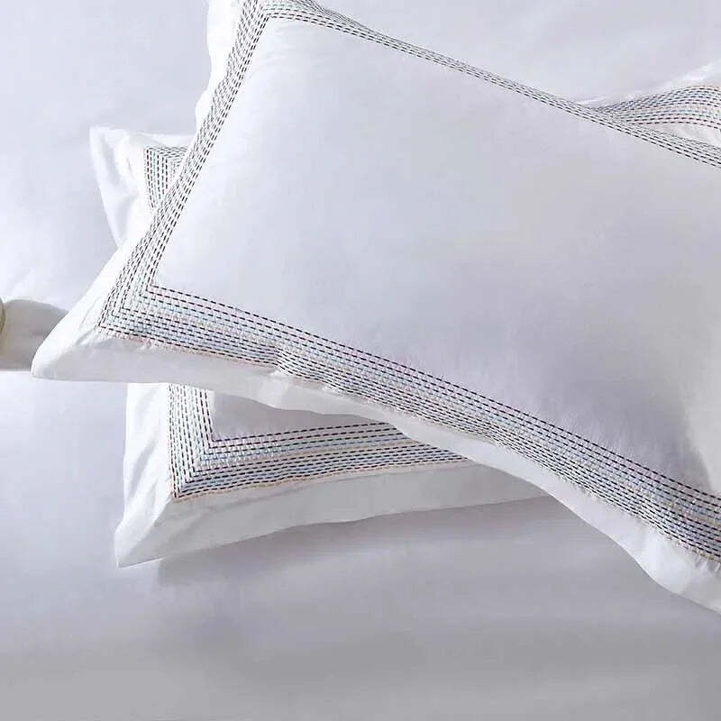 Image of Luxury white Egyptian cotton embroidered bedding set with duvet cover and pillowcases