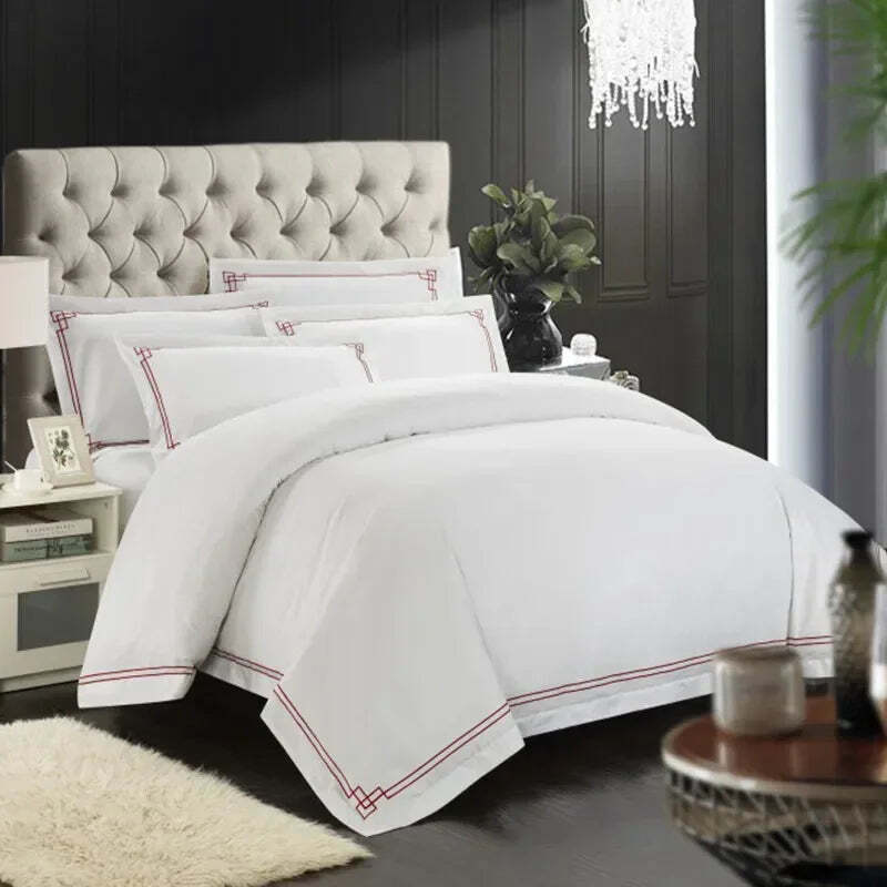 Image of Luxury white Egyptian cotton embroidered bedding set with duvet cover and pillowcases