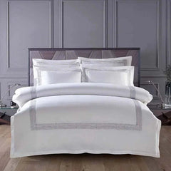 Image of Luxury white Egyptian cotton embroidered bedding set with duvet cover and pillowcases