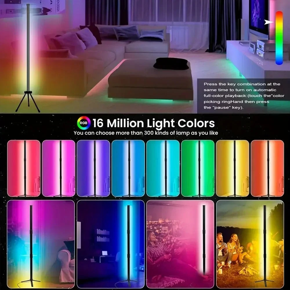 Modern RGB LED floor lamp with smart remote control for atmospheric lighting