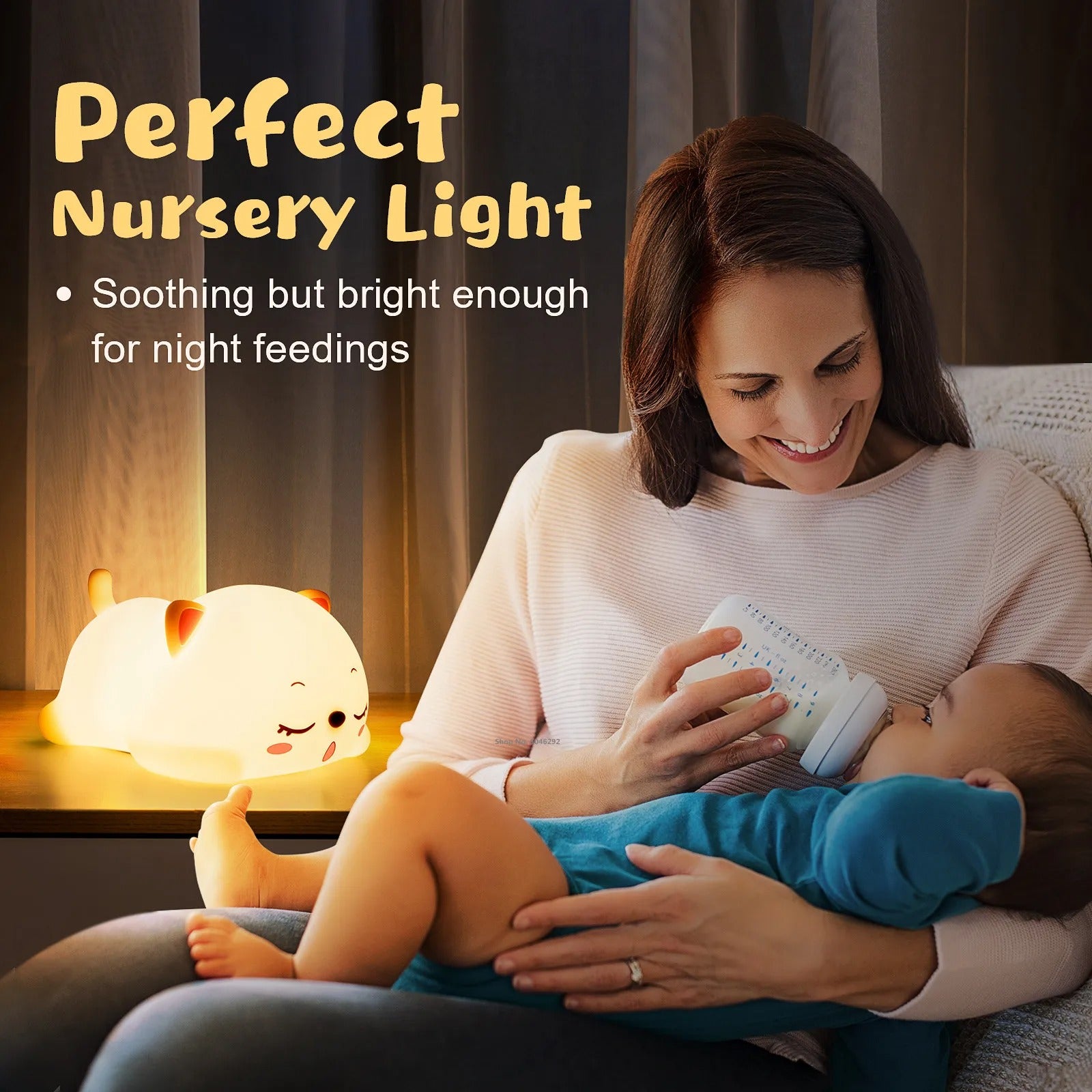 Lovely cat USB rechargeable silicone LED night light with remote for kids and babies