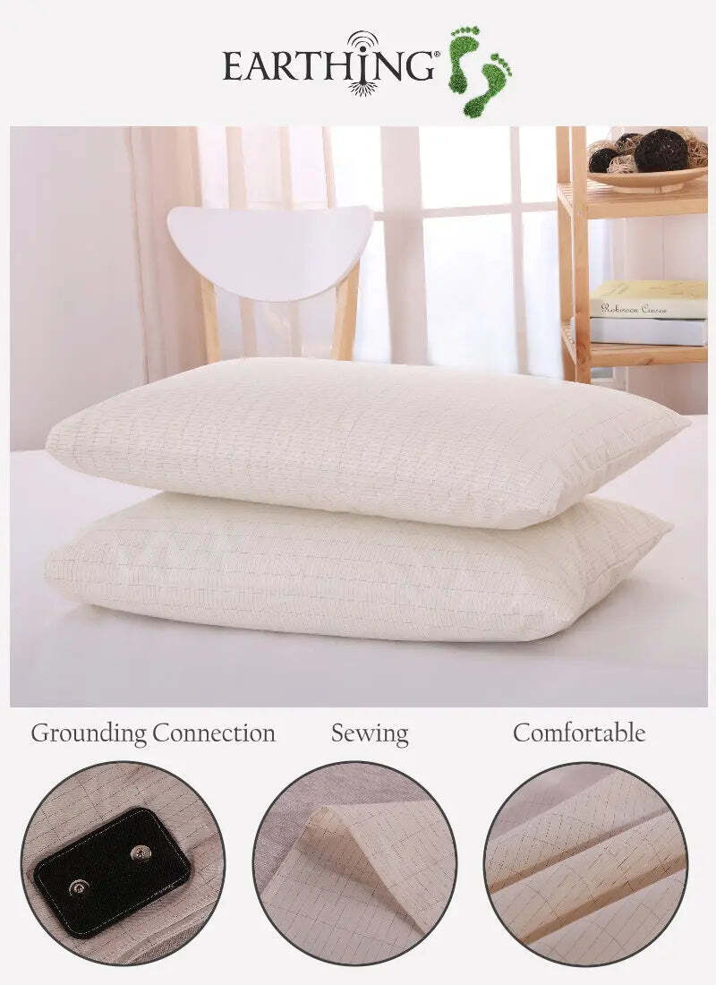 Image of Maxsharer earthing silver grounding pillow case with grounding cable for deep sleep