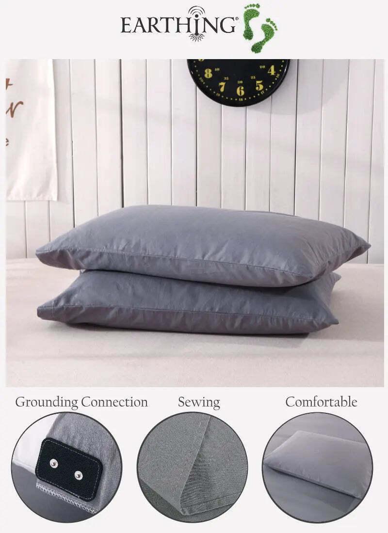 Image of Maxsharer earthing silver grounding pillow case with grounding cable for deep sleep