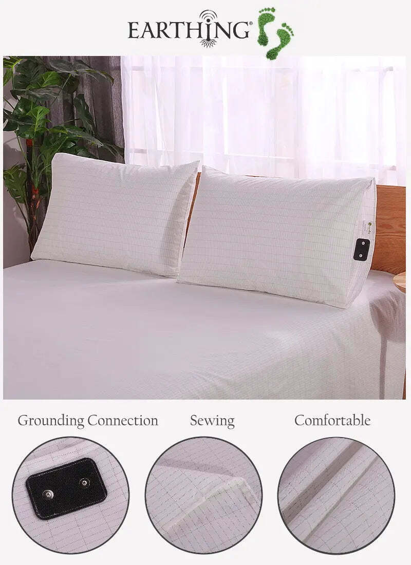 Image of Maxsharer earthing silver grounding pillow case with grounding cable for deep sleep