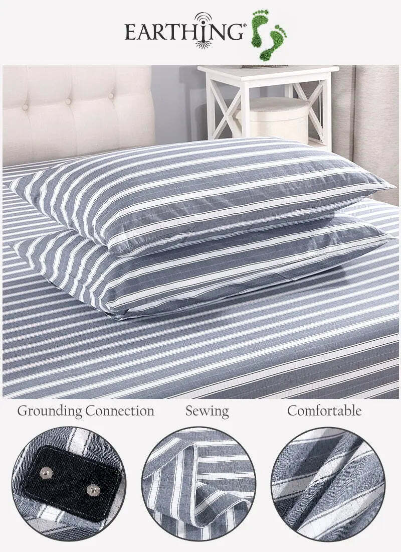 Image of Maxsharer earthing silver grounding pillow case with grounding cable for deep sleep