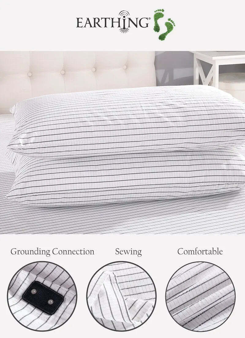 Image of Maxsharer earthing silver grounding pillow case with grounding cable for deep sleep