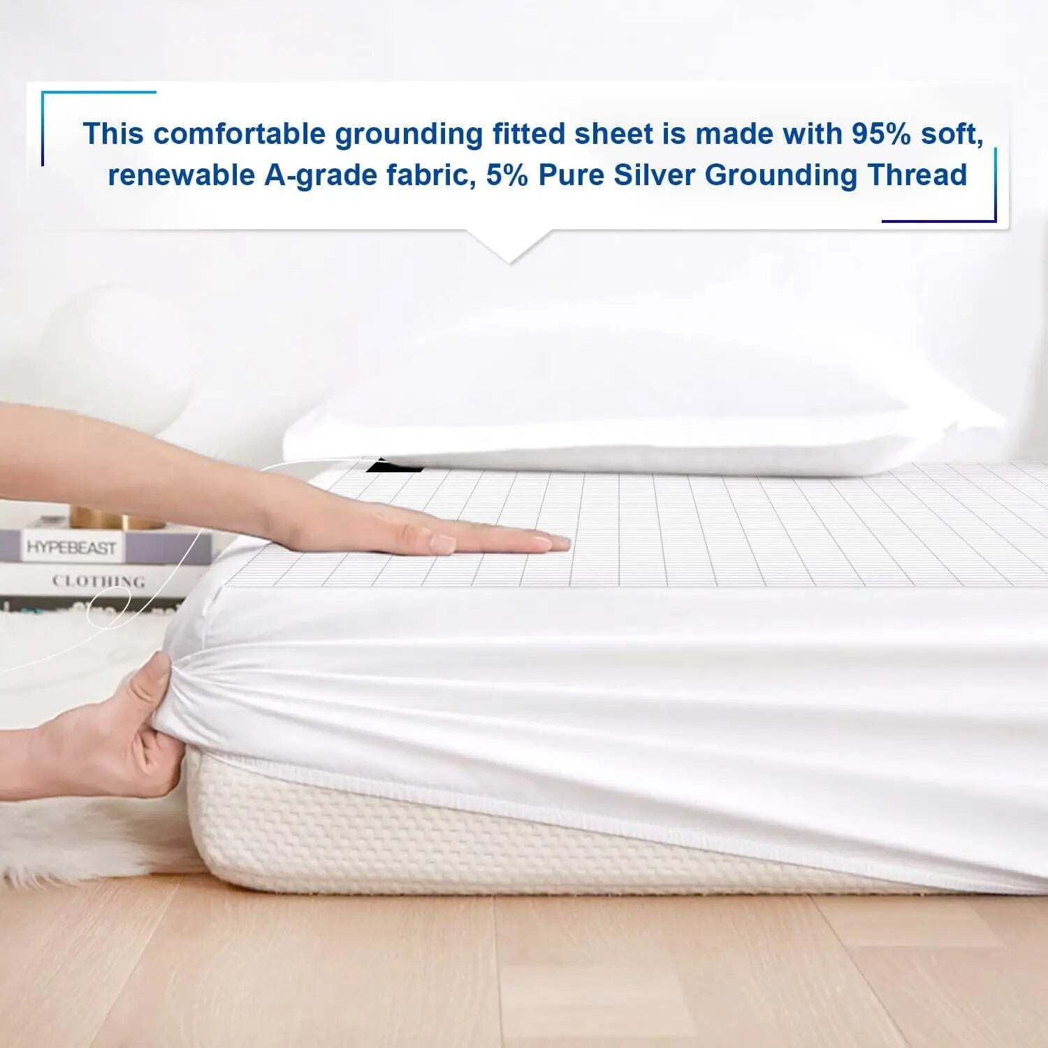 Image of Maxsharer organic cotton earthing fitted sheet with conductive silver fiber for wellness