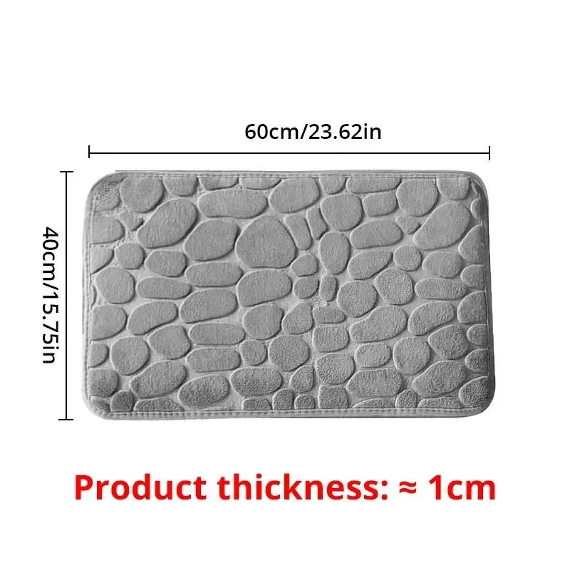 Image of Memory foam non-slip stone bath mat with cobblestone embossed design