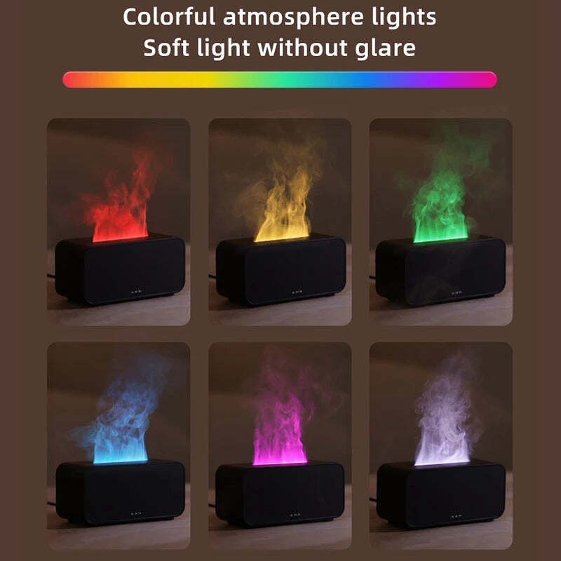 Image of Mini flame aromatherapy humidifier with LED color-changing light