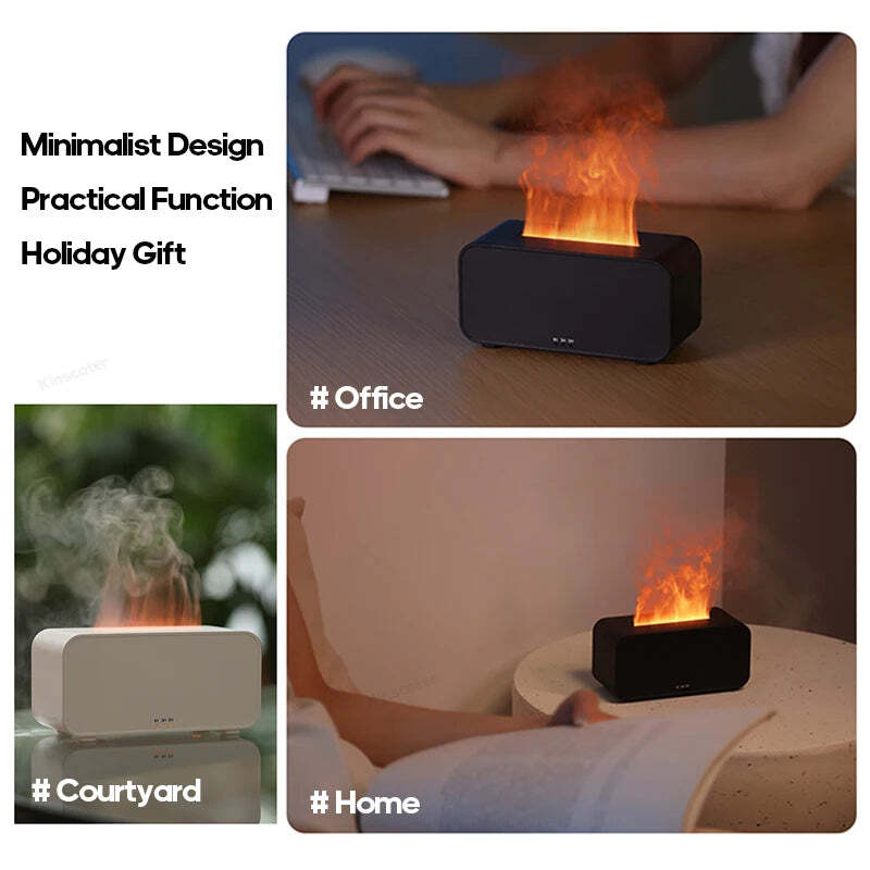 Image of Mini flame aromatherapy humidifier with LED color-changing light