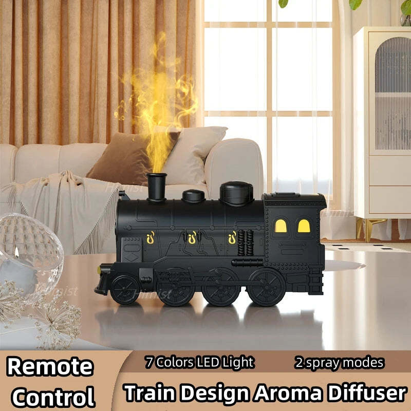 Image of Mini train shape essential oil diffuser with remote control and light functionality