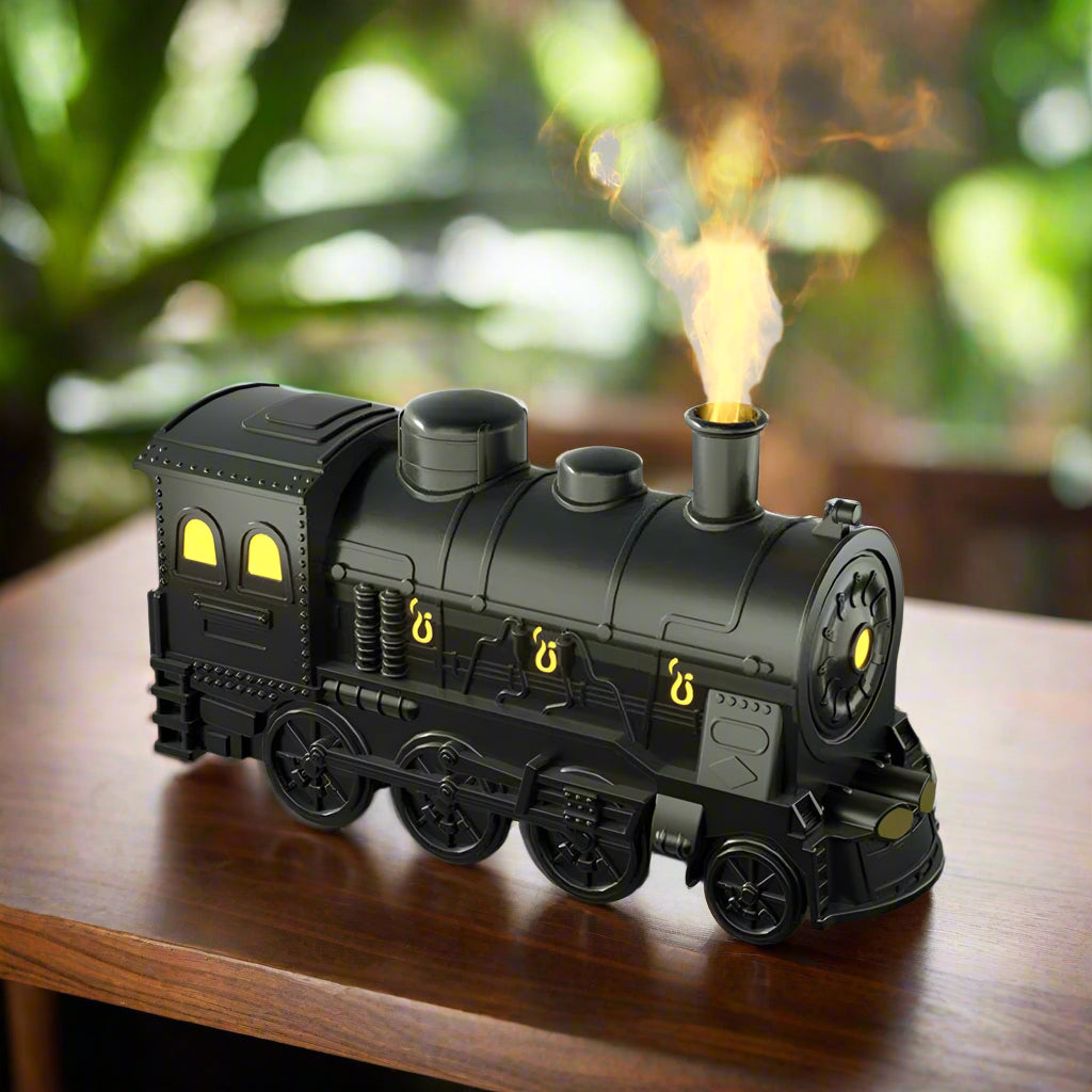 Image of Mini train shape essential oil diffuser with remote control and light functionality