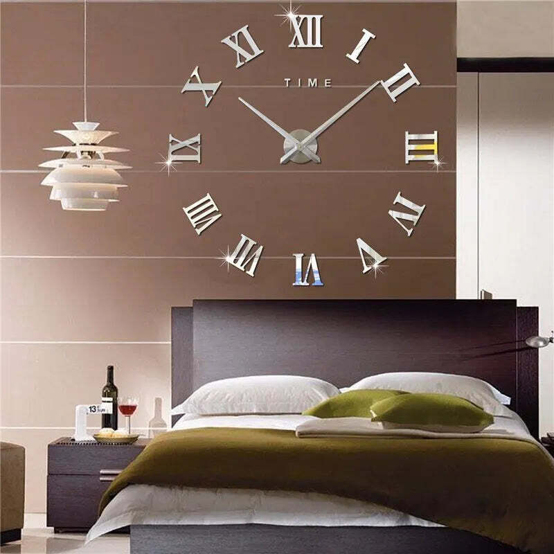 Image of Modern 3D acrylic mirror wall clock with Roman numerals