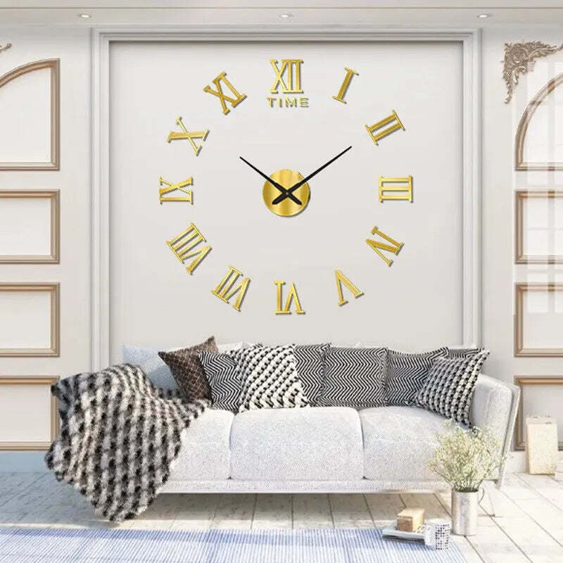 Image of Modern 3D acrylic mirror wall clock with Roman numerals