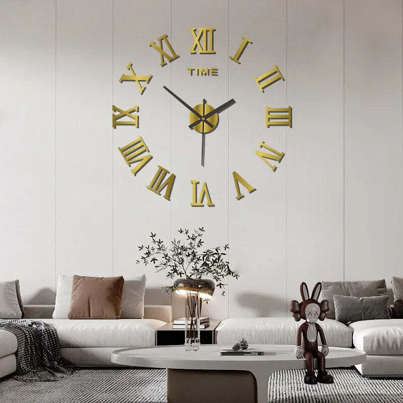 Image of Modern 3D acrylic mirror wall clock with Roman numerals