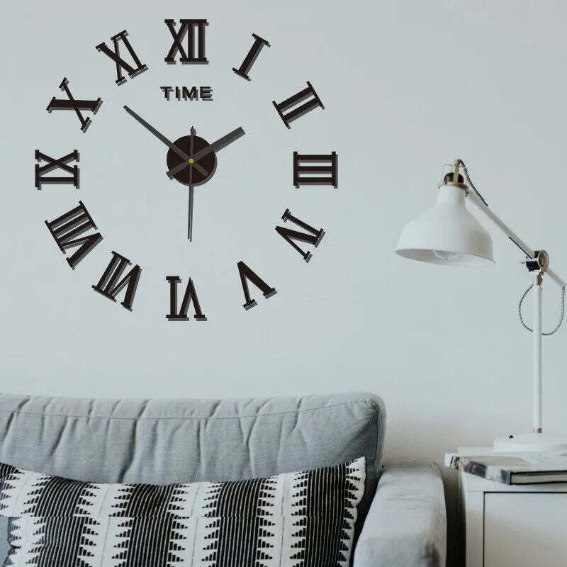 Image of Modern 3D acrylic mirror wall clock with Roman numerals