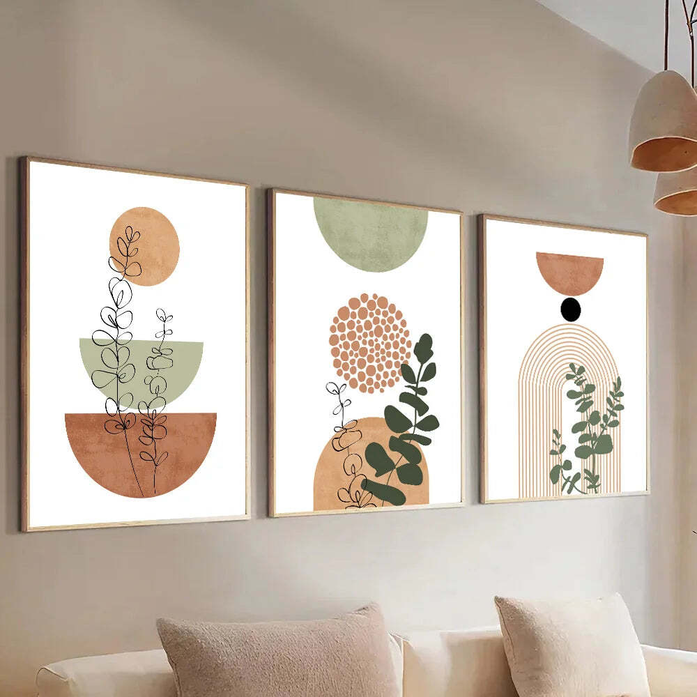 Image of Modern boho abstract shape plant poster print wall decor 3pcs