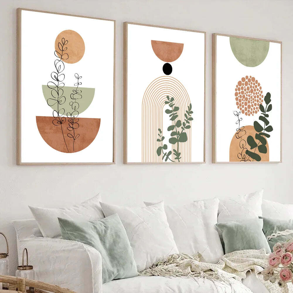 Image of Modern boho abstract shape plant poster print wall decor 3pcs