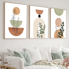 Image of Modern boho abstract shape plant poster print wall decor 3pcs