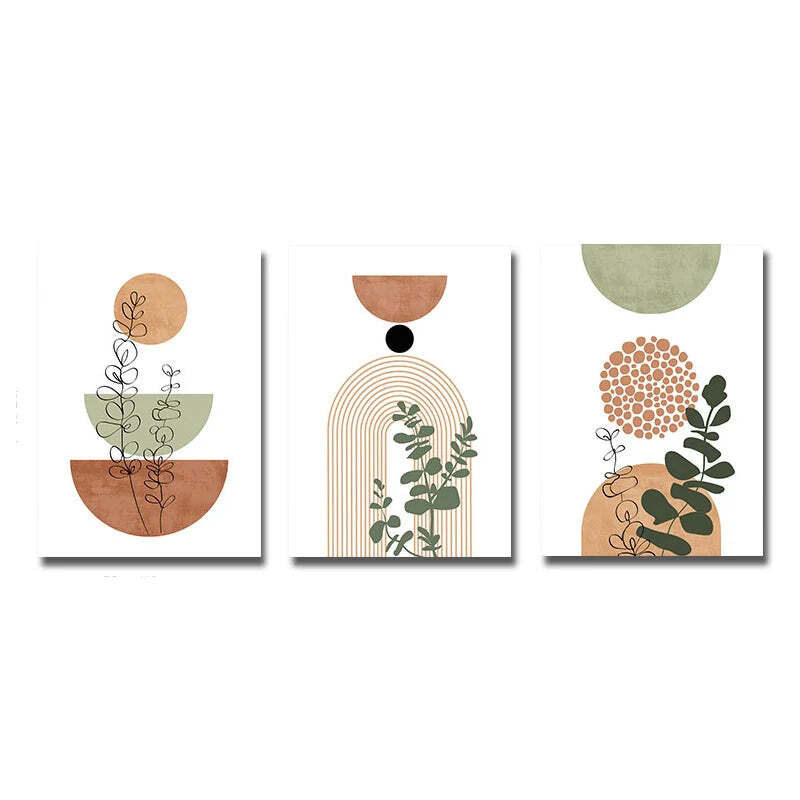 Image of Modern boho abstract shape plant poster print wall decor 3pcs