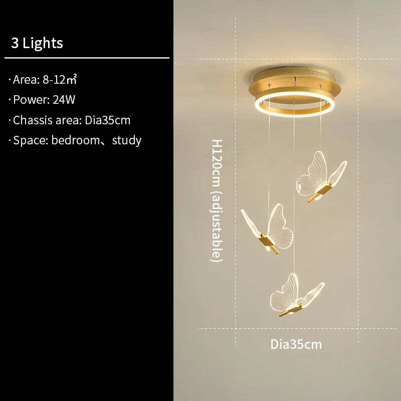 Image of Modern butterfly chandelier with acrylic lampshade for living and dining room lighting