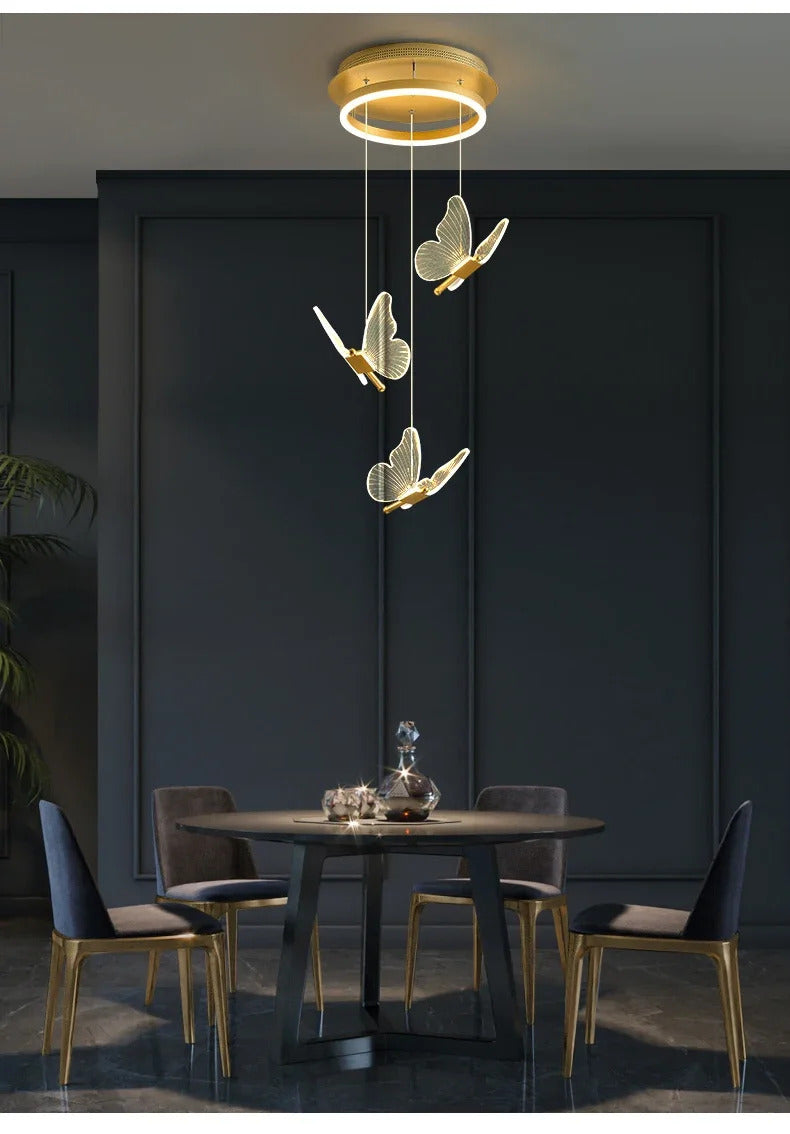 Image of Modern butterfly chandelier with acrylic lampshade for living and dining room lighting