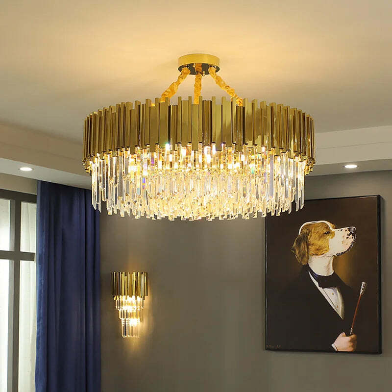 Image of Modern crystal gold chandelier lighting for living room and kitchen decor