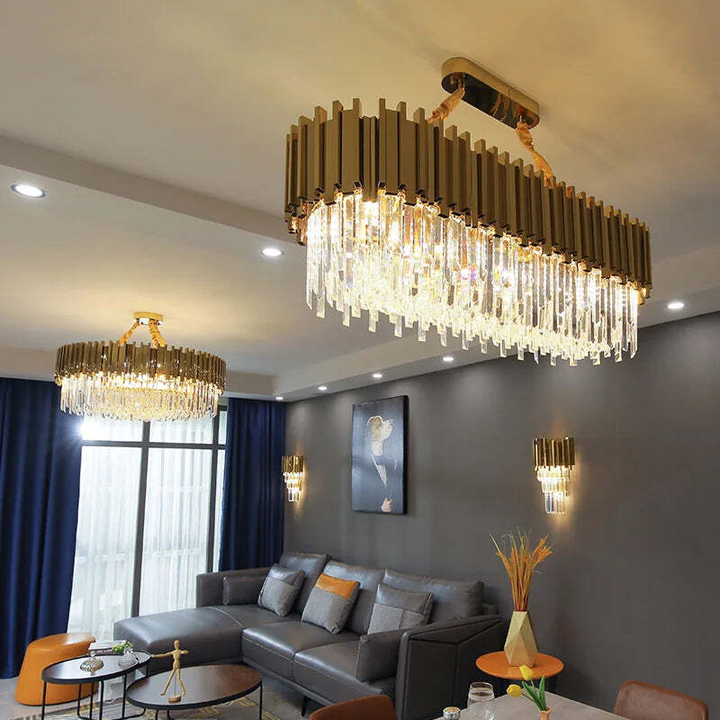 Image of Modern crystal gold chandelier lighting for living room and kitchen decor