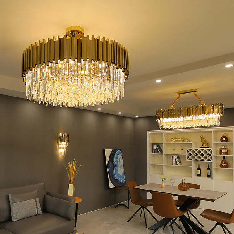 Image of Modern crystal gold chandelier lighting for living room and kitchen decor