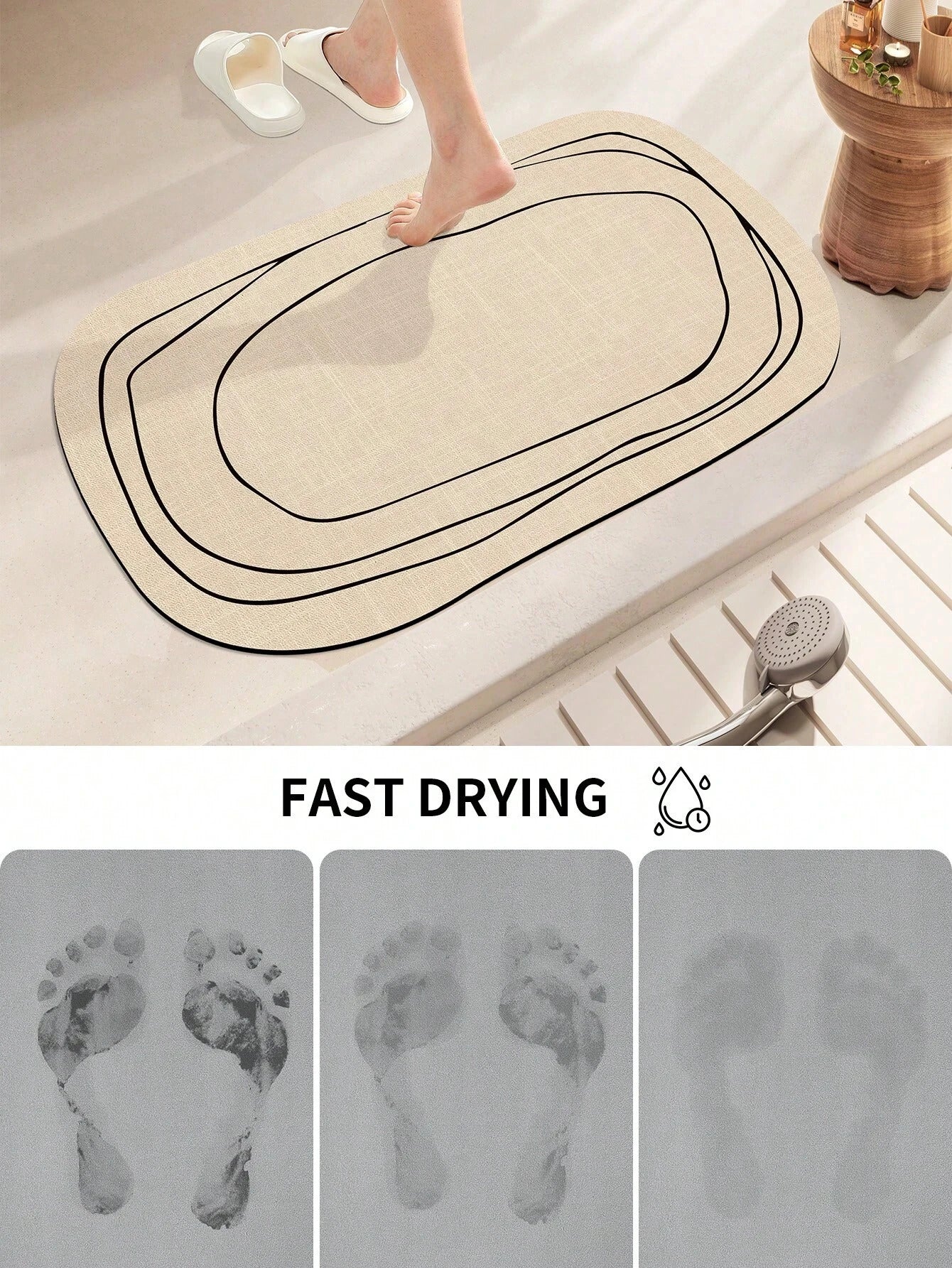 Image of Modern diatomaceous earth bath mat for safety and style