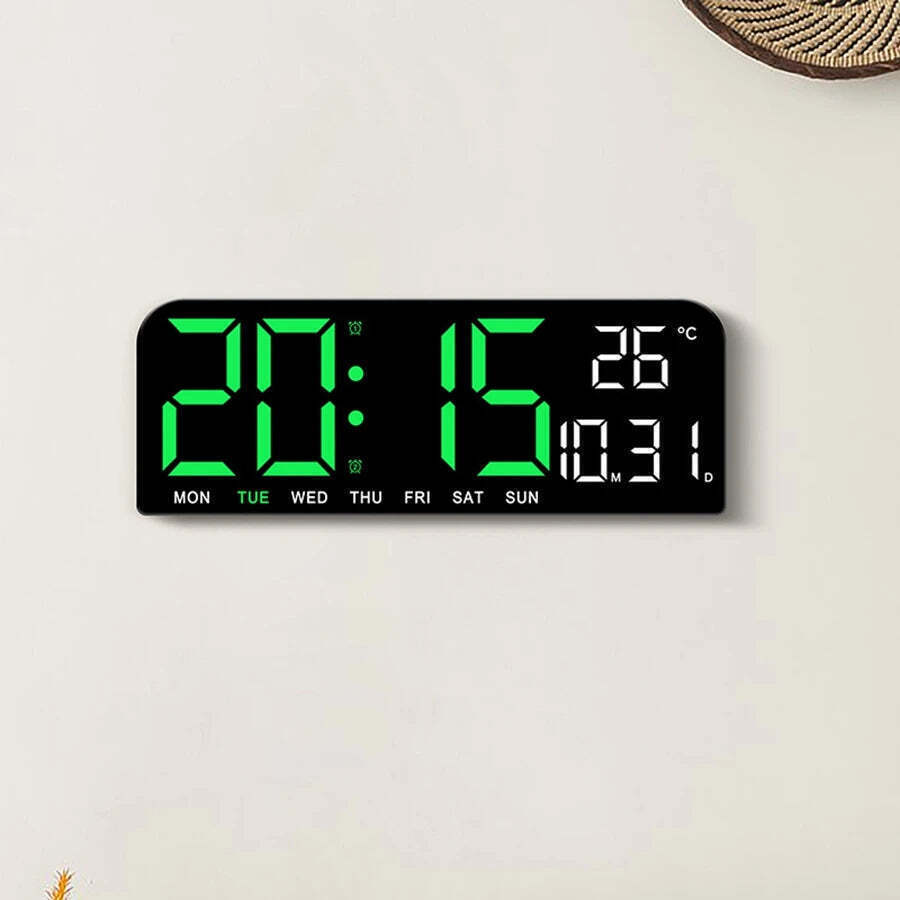 Image of Modern digital wall clock with temperature, date display, and night mode