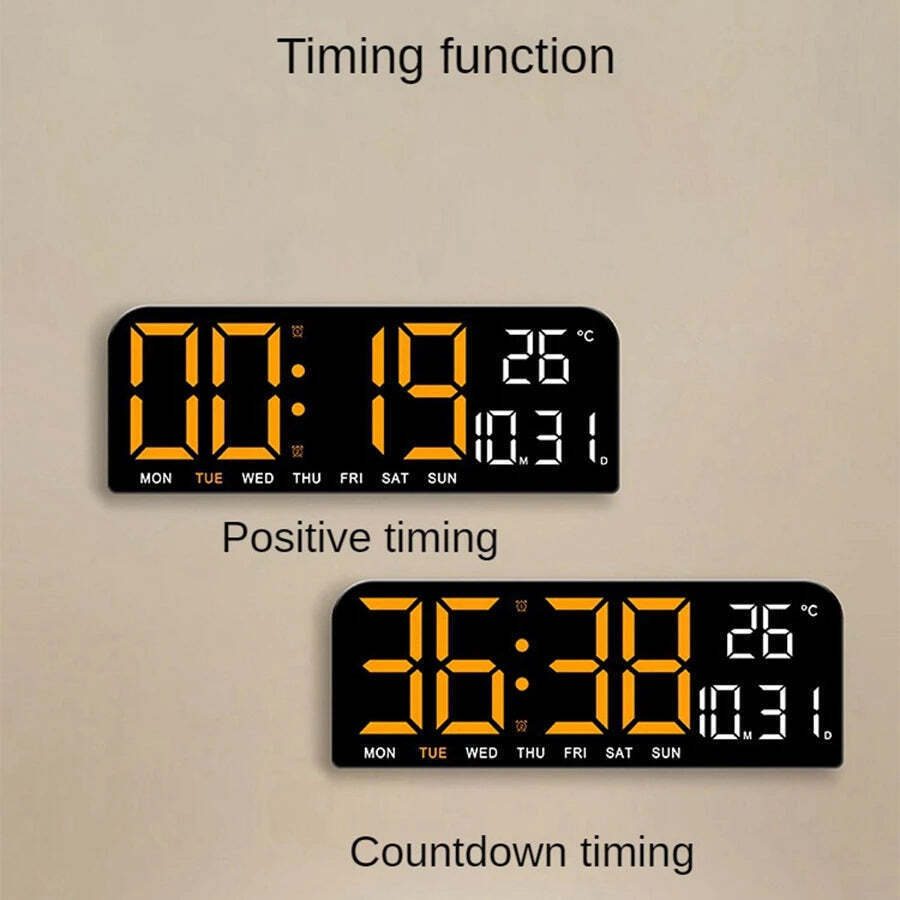 Image of Modern digital wall clock with temperature, date display, and night mode