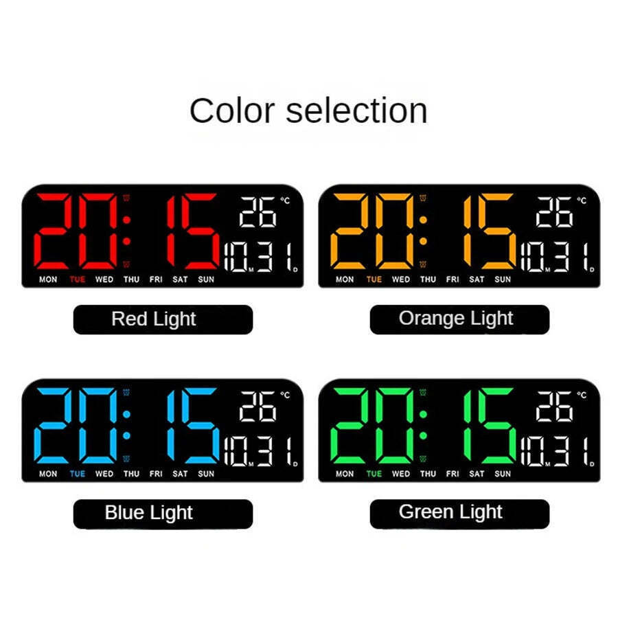 Image of Modern digital wall clock with temperature, date display, and night mode