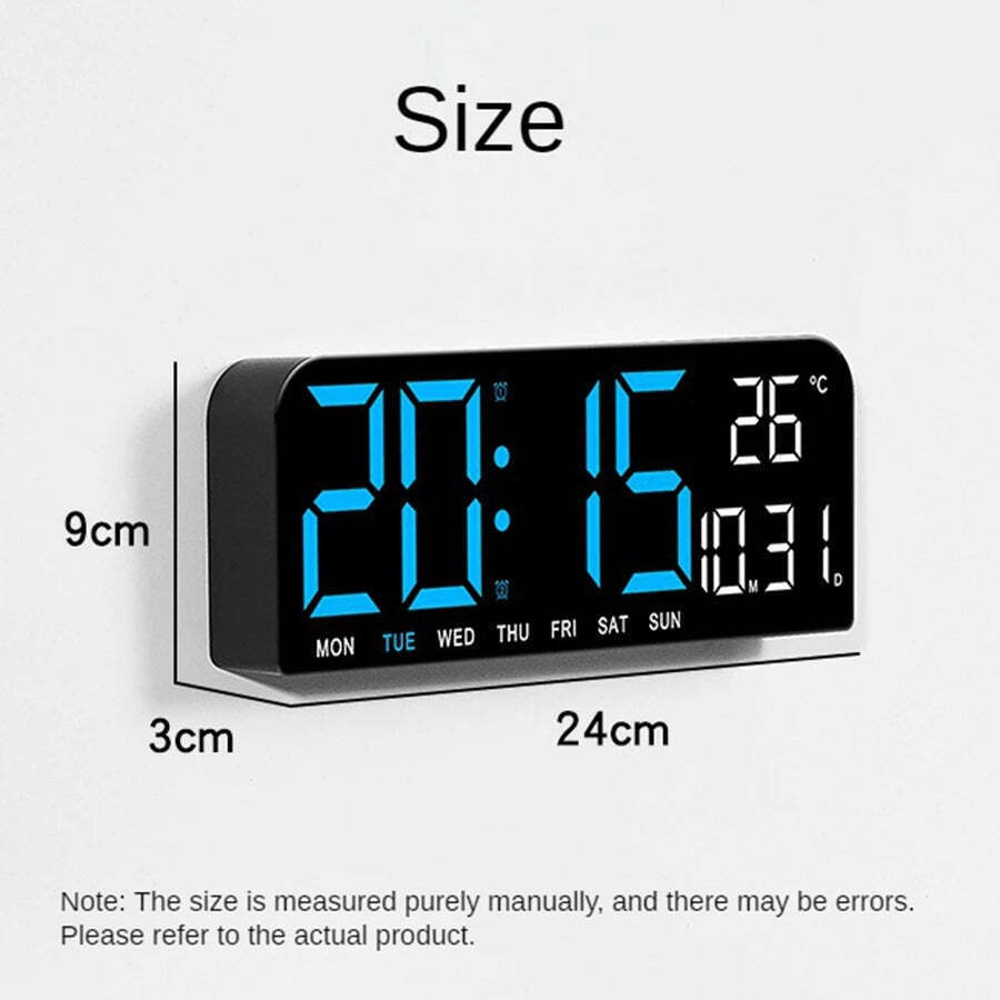 Image of Modern digital wall clock with temperature, date display, and night mode