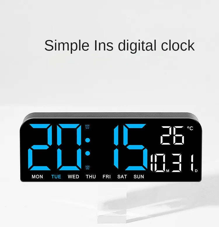 Image of Modern digital wall clock with temperature, date display, and night mode