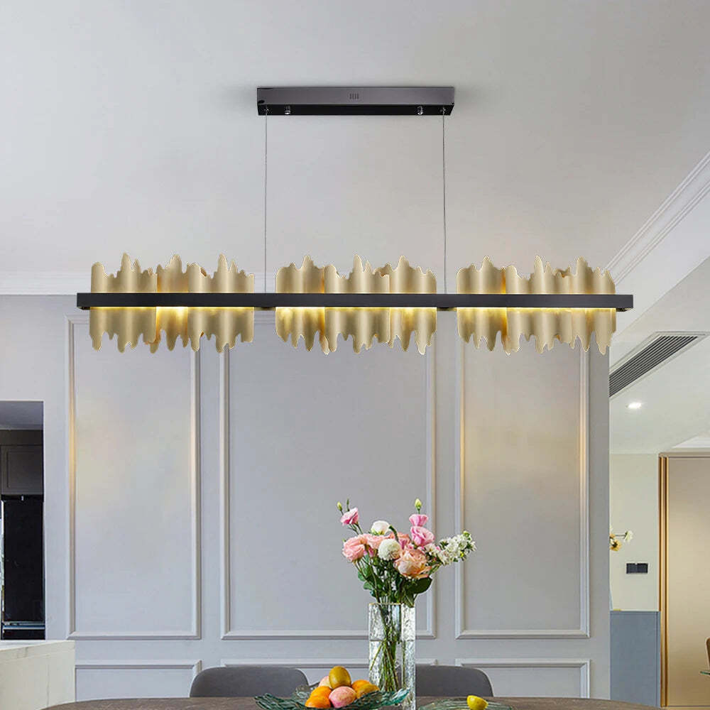 Image of Modern gold and black iceberg design LED chandelier for kitchen island and dining room