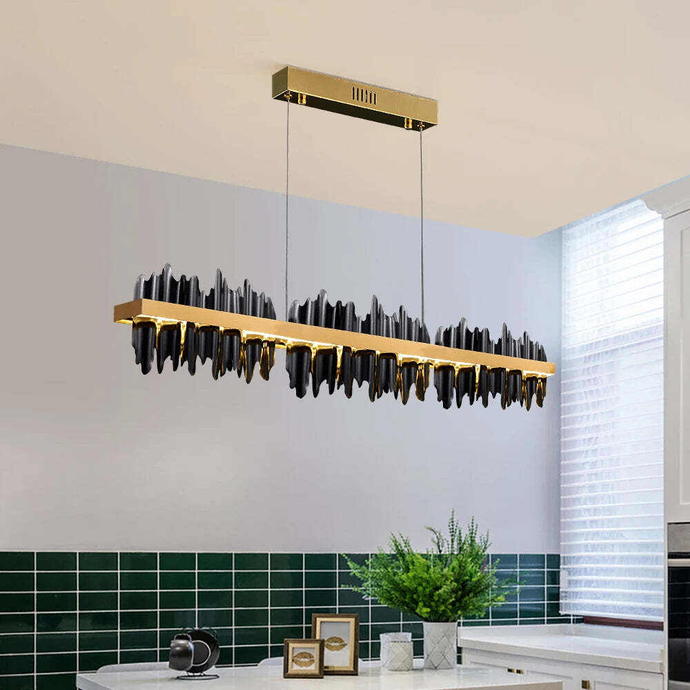 Image of Modern gold and black iceberg design LED chandelier for kitchen island and dining room