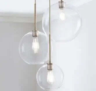 Image of Modern loft silver and gold glass ball pendant light fixture for dining and living room