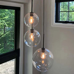 Image of Modern loft silver and gold glass ball pendant light fixture for dining and living room