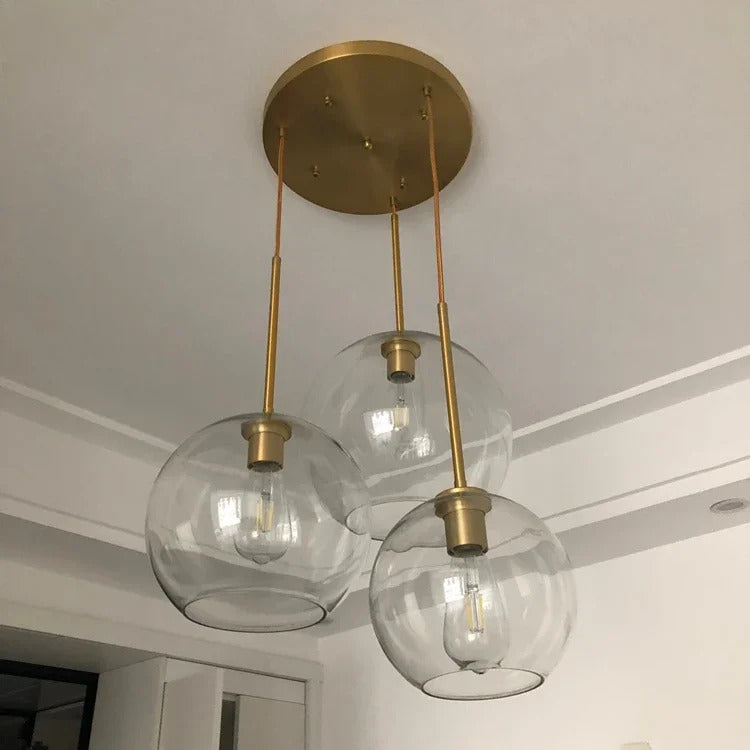 Image of Modern loft silver and gold glass ball pendant light fixture for dining and living room