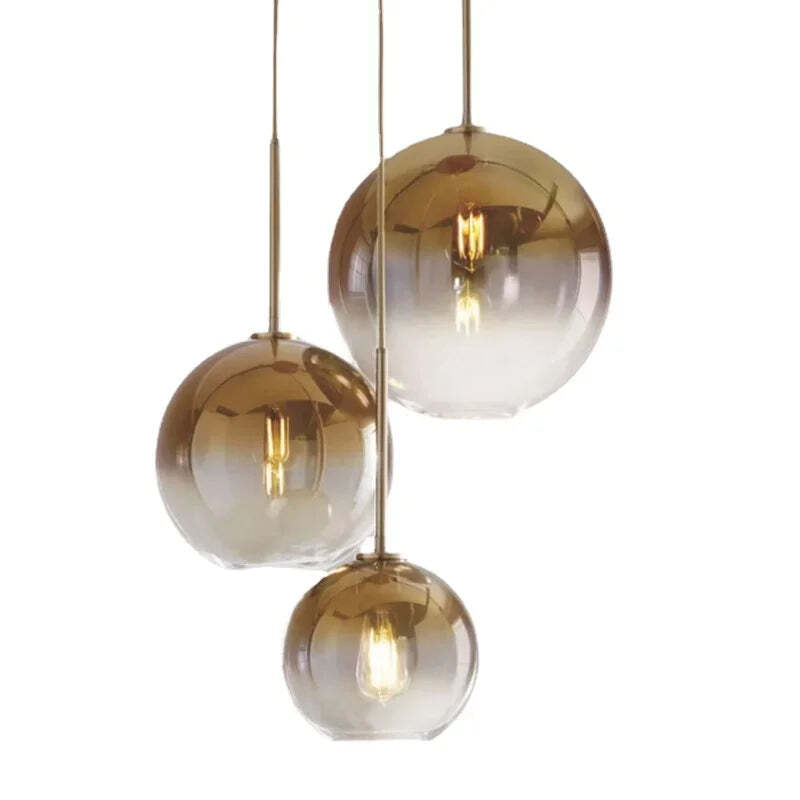 Image of Modern loft silver and gold glass ball pendant light fixture for dining and living room