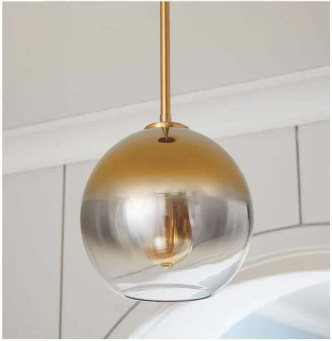 Image of Modern loft silver and gold glass ball pendant light fixture for dining and living room