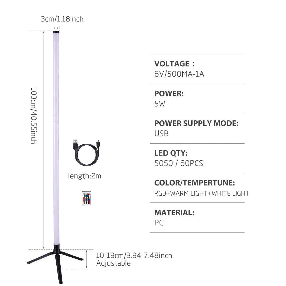 Image of Modern RGB LED floor lamp with smart remote control for atmospheric lighting