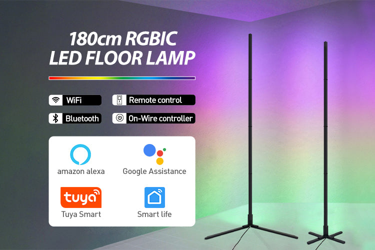 Image of Modern RGB LED floor lamp with smart remote control for atmospheric lighting