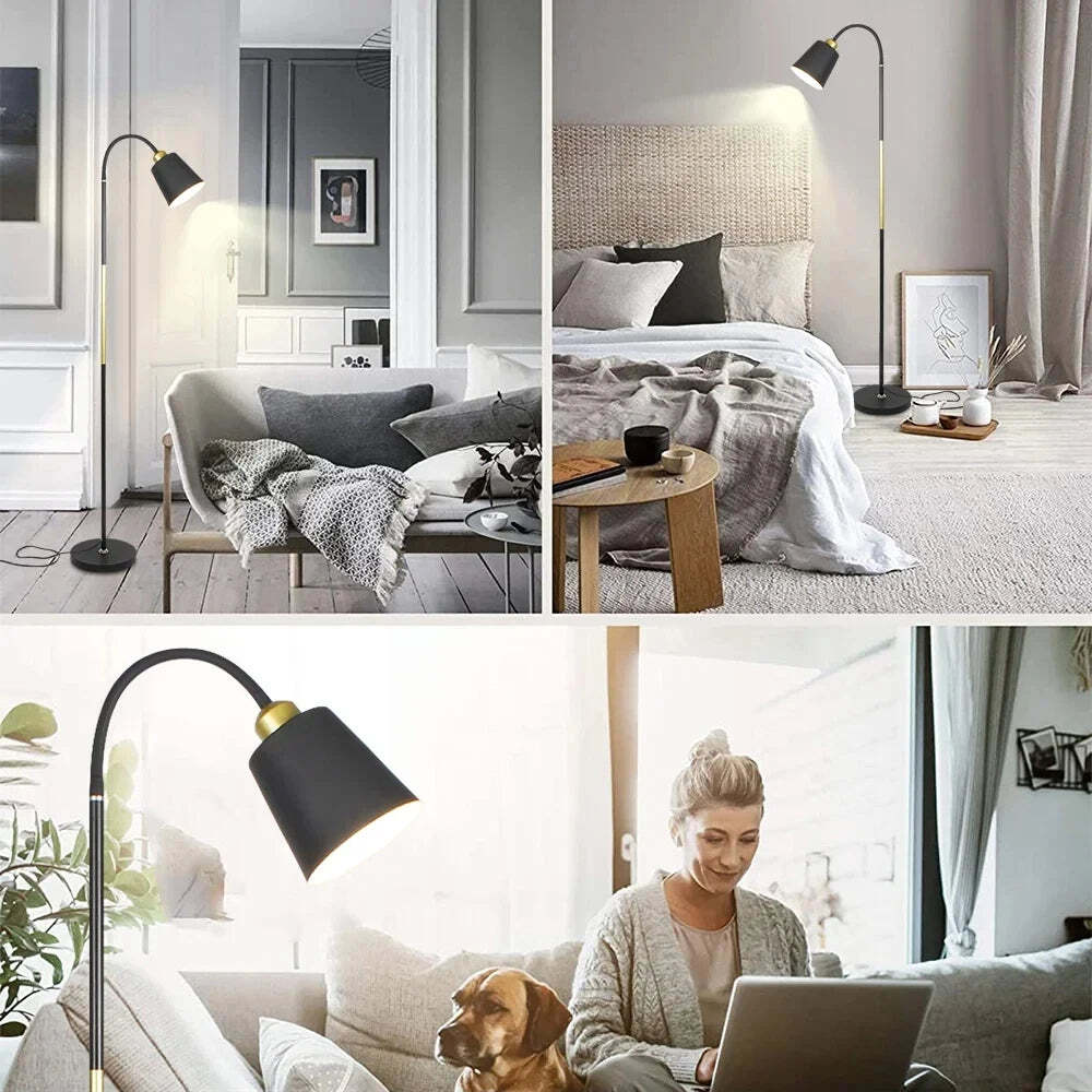 Image of Modern simple LED floor lamp with adjustable iron design for living room and office decor