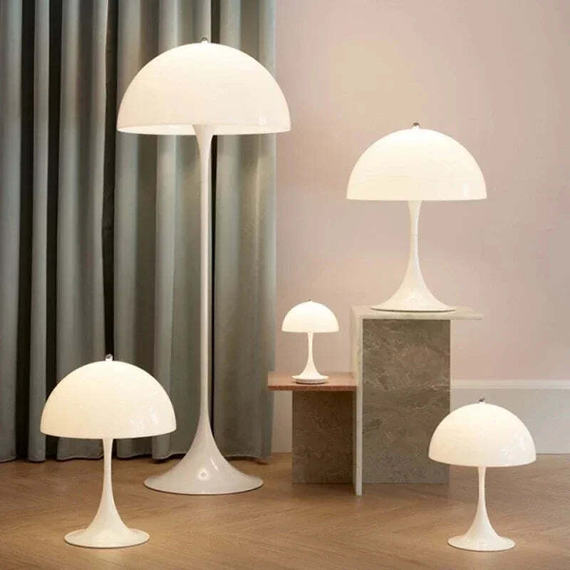 Image of Modern white mushroom table lamp for bedroom and living room decor