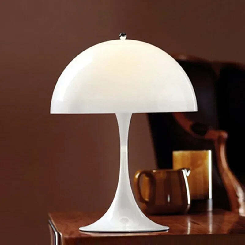 Image of Modern white mushroom table lamp for bedroom and living room decor