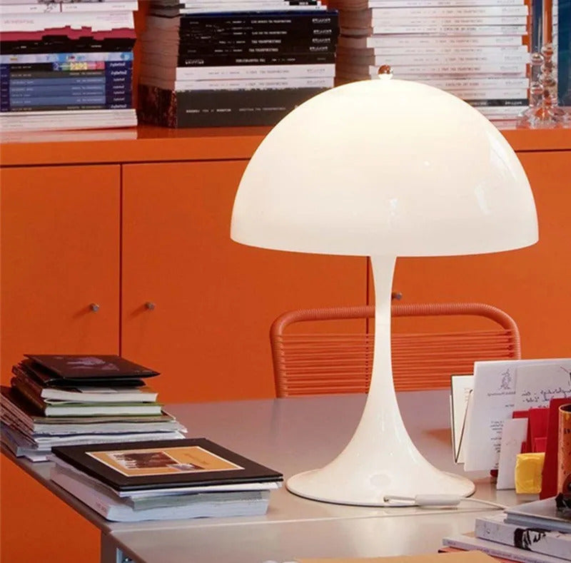 Image of Modern white mushroom table lamp for bedroom and living room decor